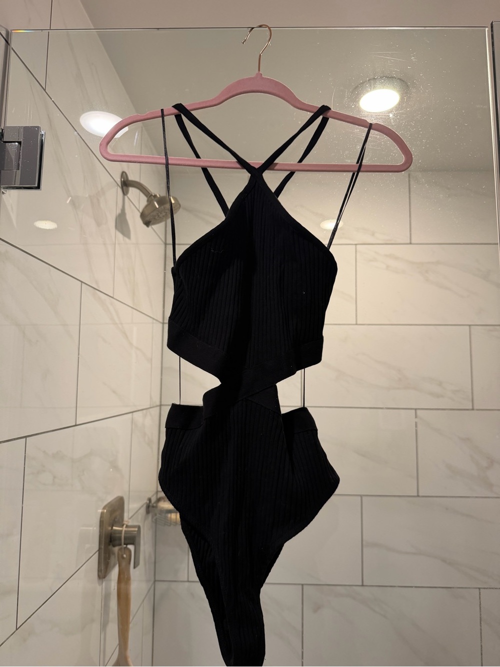Zara Black Ribbed Cutout One-Piece bodysuit